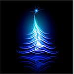 Abstract vector glowing background. Blue Christmas tree.