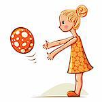 Baby girl playing with balloon, child illustration