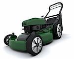 3D render of a petrol powered lawn mower
