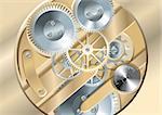 Gears of clockwork mechanism, shining metal, vector illustration