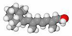 Space-filling model of retinol molecule isolated on white background