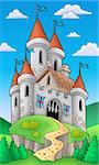 Medieval castle on hill - color illustration.