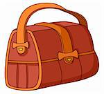 Leather bag, red and orange, with wide belts and metal fasteners