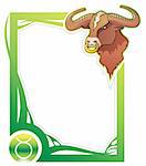 Taurus, the second sign from the series of the zodiac frames in cartoon style, vector illustration