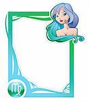 Virgo, the sixth sign from the series of the zodiac frames in cartoon style, vector illustration