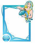 Aquarius, the eleventh sign from the series of the zodiac frames in cartoon style, vector illustration