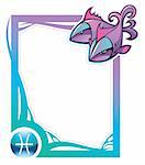 Pisces, the twelfth sign from the series of the zodiac frames in cartoon style, vector illustration