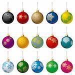 Set of Matt Color Christmas Balls with Snowflakes Ornament. Vector Illustration