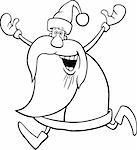 cartoon illustration of happy running santa for coloring book