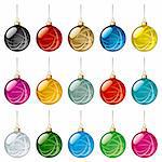 Set of Glass Christmas Balls with Snowflakes Ornament. Vector Illustration