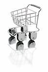 Miniature Shopping Trolley with Reflection on White Background