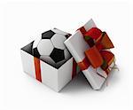 Football in a gift box 3d rendering