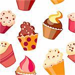 Seamless cupcake pattern in red and beige colors