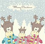 Christmas card with Reindeer family. Vector illustration