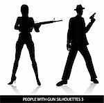 Vector silhouettes  of people with gun isolated on white background