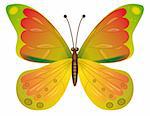 A beautiful yellow butterfly isolated.  Vector illustration. Vector art in Adobe illustrator EPS format, compressed in a zip file. The different graphics are all on separate layers so they can easily be moved or edited individually. The document can be scaled to any size without loss of quality.