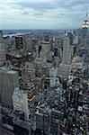 Photo of New York city as it's becomes nighttime. Empire State Building to the right.