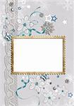 Winter framework for invitations or photo with glass snowflakes, stars and ribbon  (1 of set)