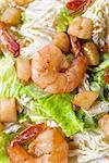 Salad with shrimps and vegetable close up