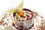 Chocolate risotto dessert closeup isolated on a white background