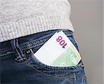 False 108 euros in a pocket of a blue jeans