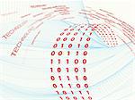 Conceptual interplay of perspective lines, shapes and symbols on the subject of business transactions, data processing, telecommunications and Internet.