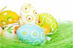 Painted Colorful Easter Eggs on green Grass