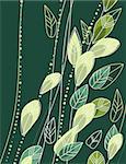 Green background with stylized contour branches and leaves