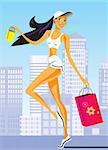 fashion shopping girls with shopping bag - vector illustration