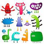 Collection of cartoon colored crazy funny monsters
