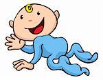 Clipart illustration of a happy cute baby crawling and waving