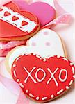 Heart-shape cookies for Valentine's Day with ribbons