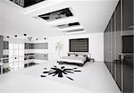 Interior of modern white black bedroom 3d render