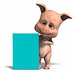 invitation from a cute and funny toon pig. 3D rendering with clipping path and shadow over white
