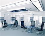 Modern boardroom with glass tables interior 3d