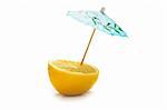 Lemon and umbrella isolated on the white