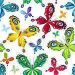 Repeating white pattern with colorful butterflies (vector)