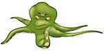 Green Octopus - colored cartoon illustration, vector