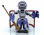3D render of a Robot playing icehockey