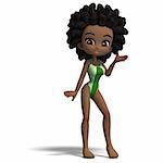 beautiful cartoon girl in a onepiece swimsuit. 3D rendering with clipping path and shadow over white