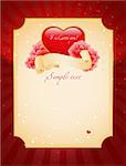 Red heart and  roses,  Valentine's day or Wedding vector background