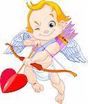 Illustration of a Valentine's Day cupid ready to shoot his arrow