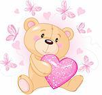 Cute Teddy Bear sitting with pink love heart