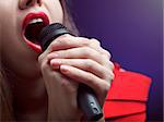 Woman sing over color background