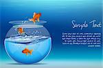 illustration of fishes jumping out of tank on abstract background