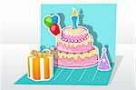 illustration of birthday card  with gift cake balloon on abstract background
