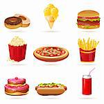 illustration of junk food icons on white background