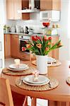 Kitchen and dining room interior in family house