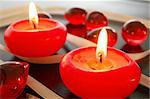 bath decoration with red candles showing spa concept