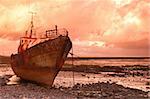 Dead trawler on the beach in Great Britain